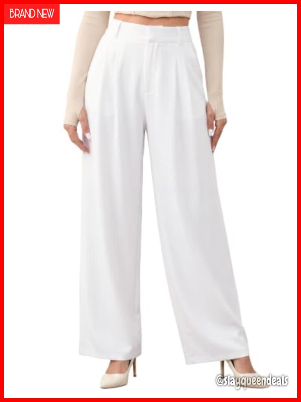 High Waisted Wide Leg Dressy Office Trousers with Pockets
